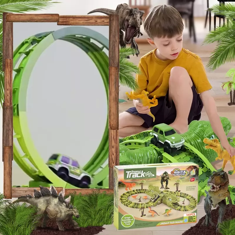 Pista da Corsa Magica dei Dinosauri con 140 pezzi