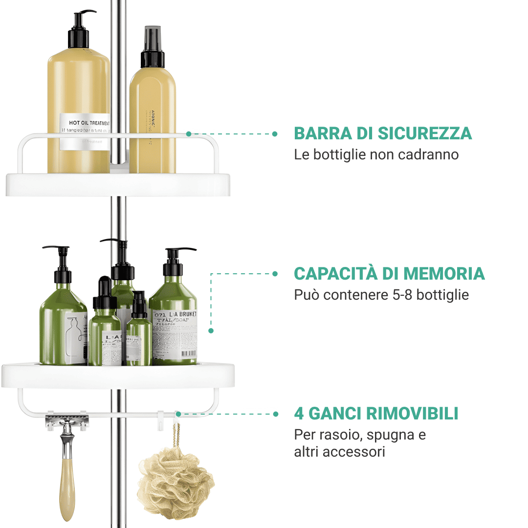 RACKBATH – mensola doccia che elimina il disordine e mantiene la tua doccia organizzata (senza forare, adatta a qualsiasi bagno) - immagine 5