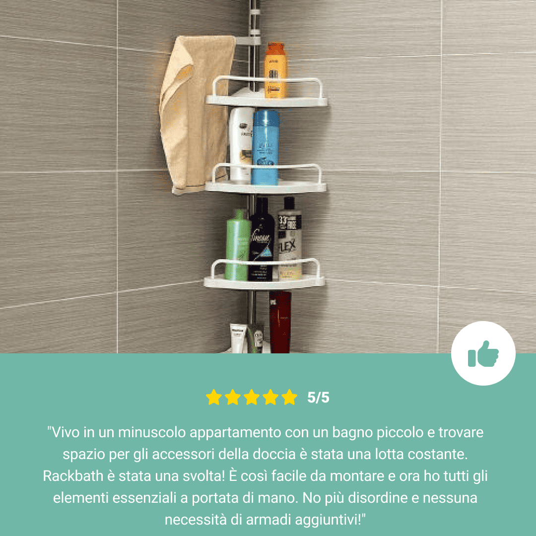 RACKBATH – mensola doccia che elimina il disordine e mantiene la tua doccia organizzata (senza forare, adatta a qualsiasi bagno) - immagine 7