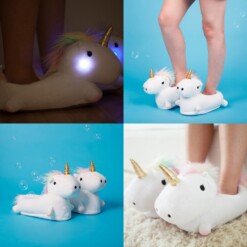 Alternative view of Ciabatte di peluche per bambini con unicorni a LED