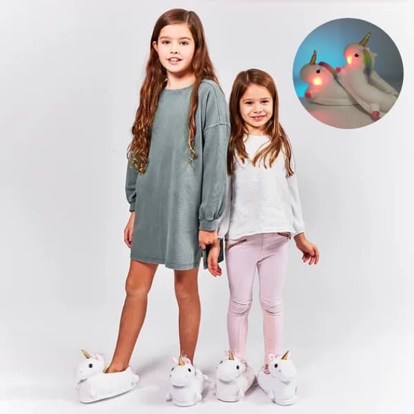 Ciabatte di peluche per bambini con unicorni a LED